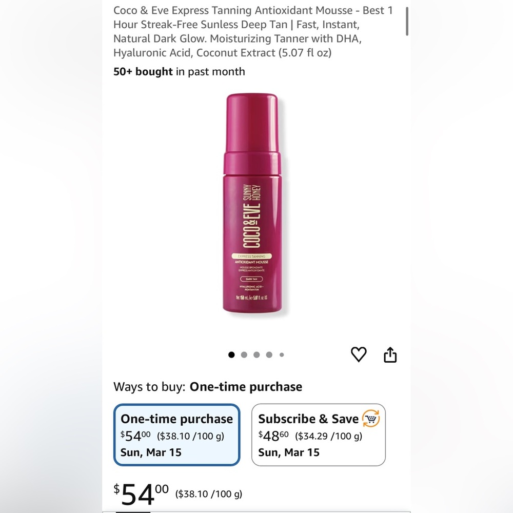 Coco & Eve Express Tanning Antioxidant Mousse – Deep Tan (Pink Bottle)